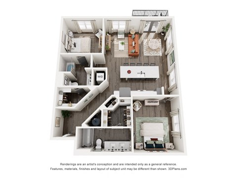 Floor plan for 2 beds, 2 baths, 1248 sqft